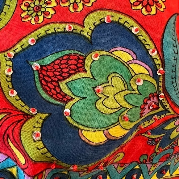 Mirror Image Y2K Multicolor Paisley Print Short Puff Sleeve Top Cotton Size L - Picture 5 of 9